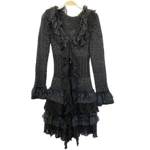 Fairy Whimsigoth 90s Y2K Cardigan Sweater Dress Black Ruffle Lace Steampunk XL